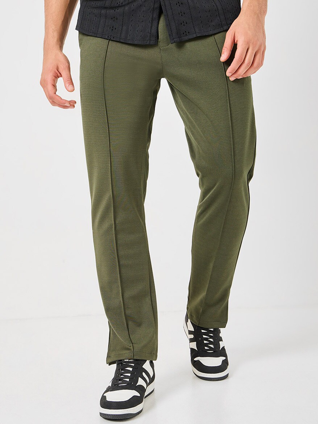 

Styli Men Straight-Fit 4-Way Stretch Open-Hem Track Pants, Olive