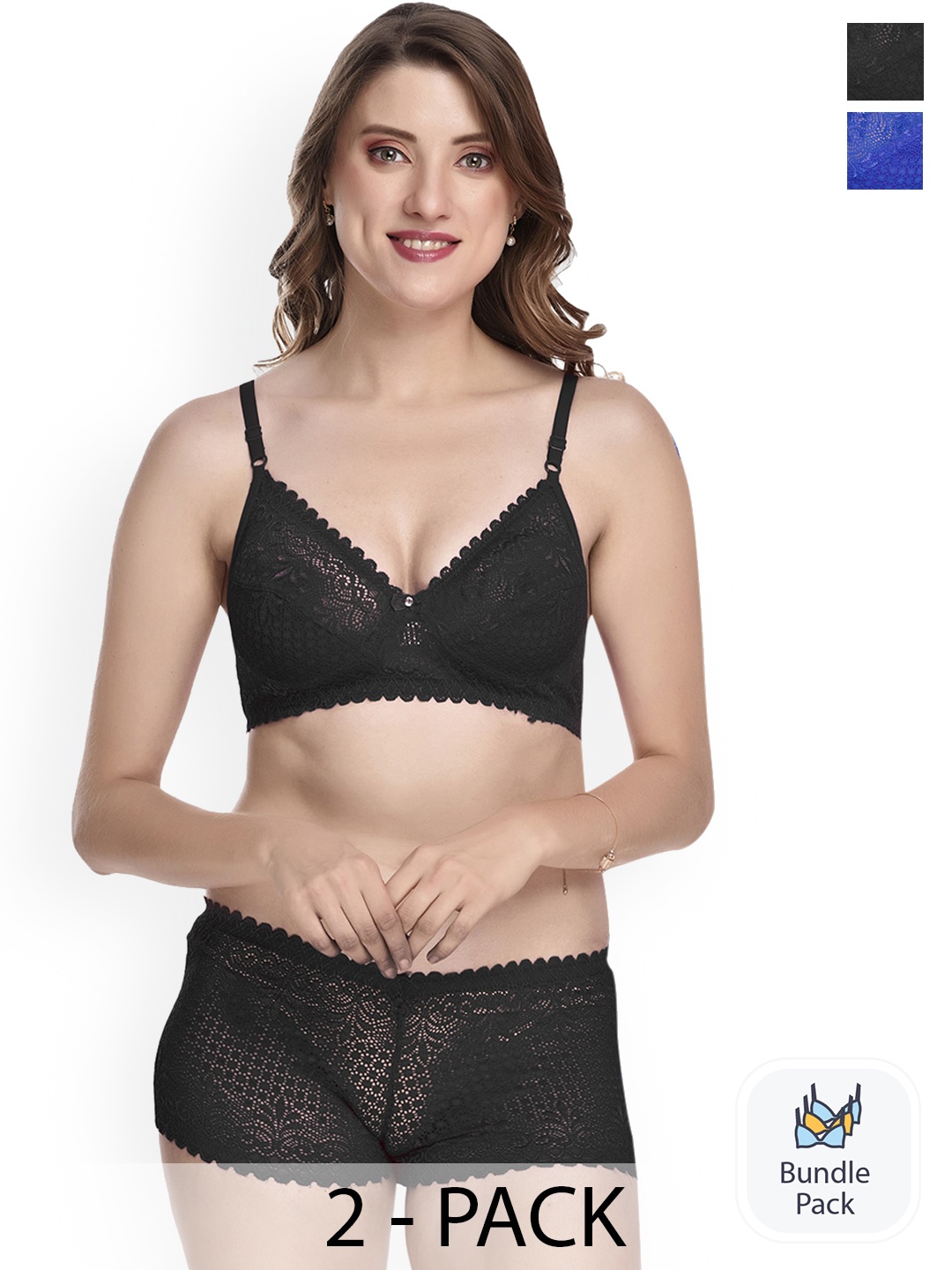 

Aamarsh Pack Of 2 Self Design Cotton Lingerie Set AK_Net Set_Black,Blue_30