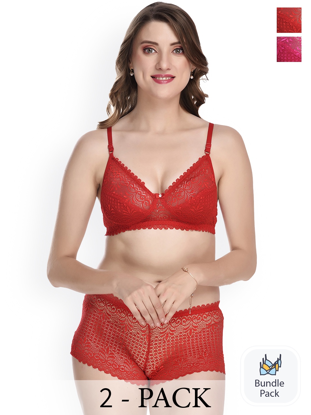 

Aamarsh Pack Of 2 Self Design Cotton Lingerie Set AK_Net Set_Red,Pink_30