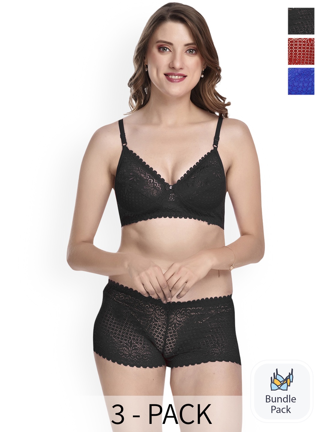

Aamarsh Pack Of 3 Floral Laced Lingerie Set AK_Net Set_Maroon,Black,Blue_30