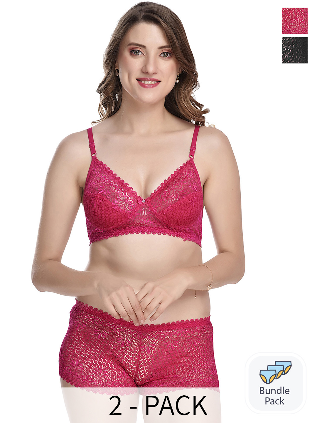 

Aamarsh Pack Of 2 Self Design Cotton Lingerie Set AK_Net Set_Pink,Black_30