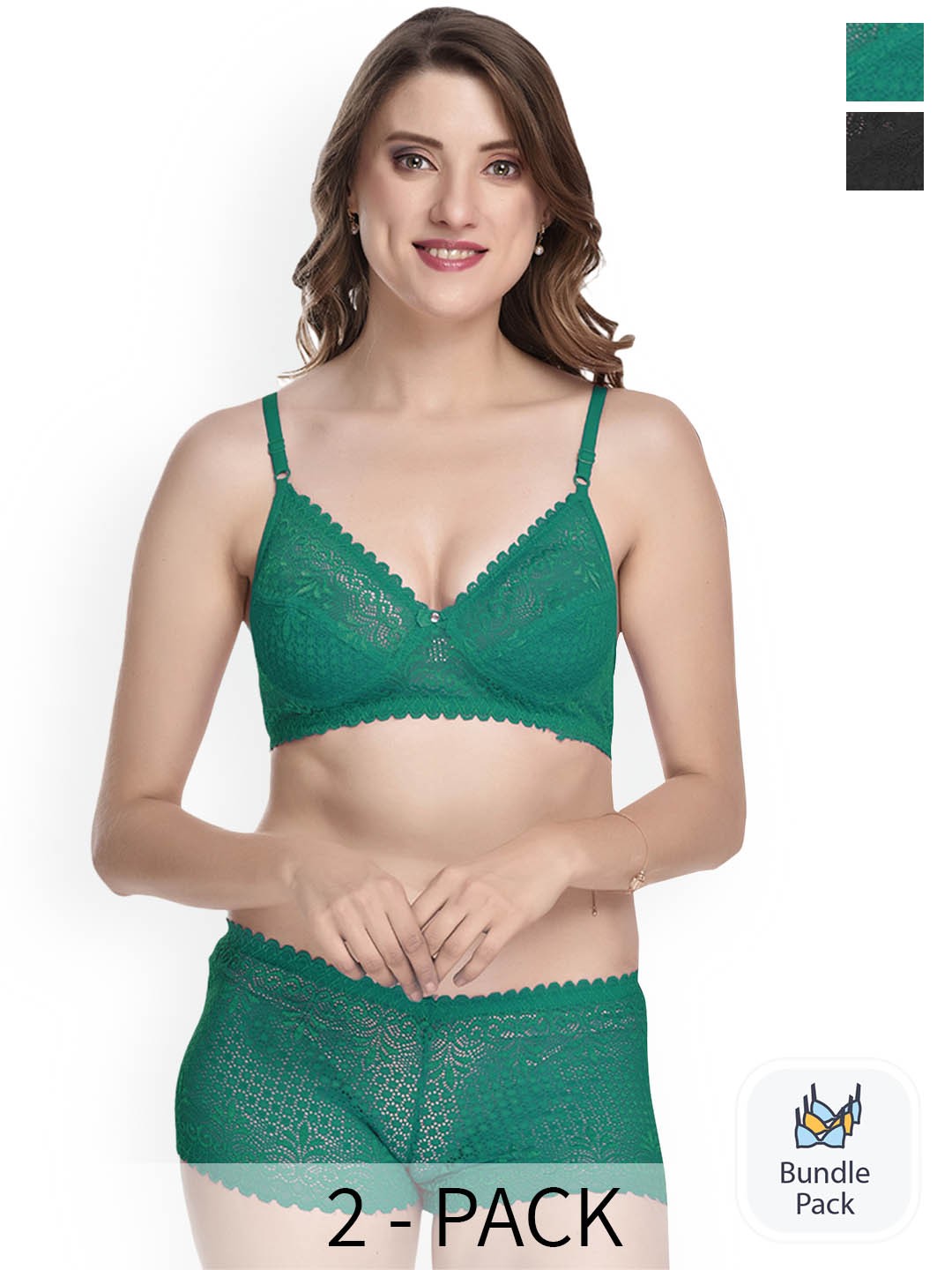 

Aamarsh Pack Of 2 Floral Laced Lingerie Set AK_Net Set_Green,Black_30
