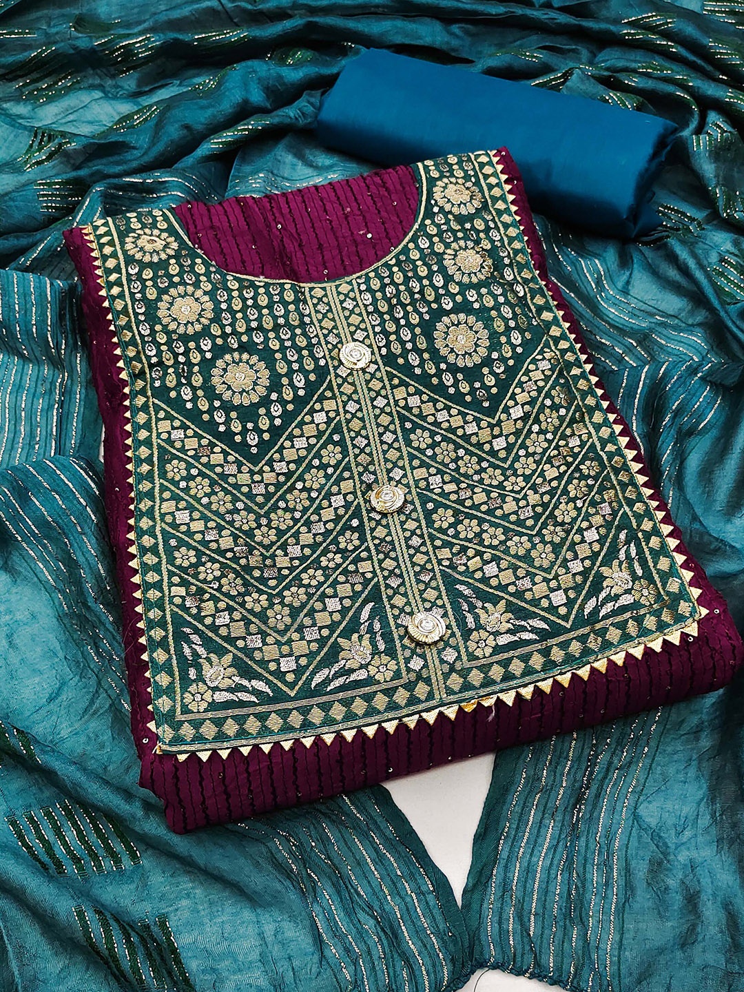 

KALINI Ethnic Motifs Embroidered Unstitched Dress Material, Purple