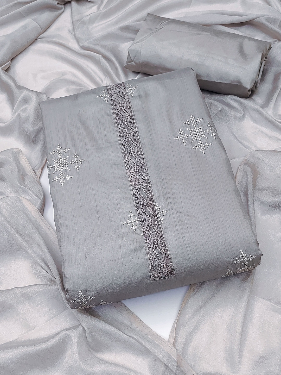 

KALINI Ethnic Morifs Embroidered Unstitched Dress Material, Grey