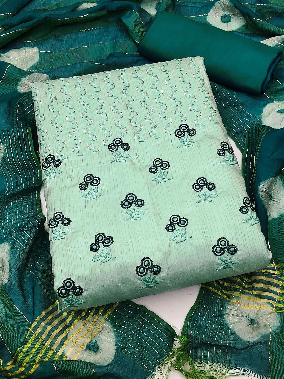 

KALINI Embroidered Unstitched Dress Material, Sea green