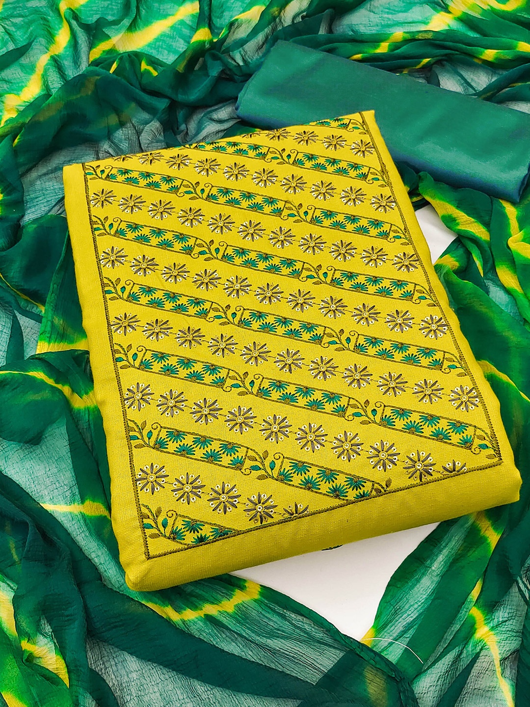 

KALINI Ethnic Motifs Embroidered Sequinned Unstitched Dress Material, Yellow