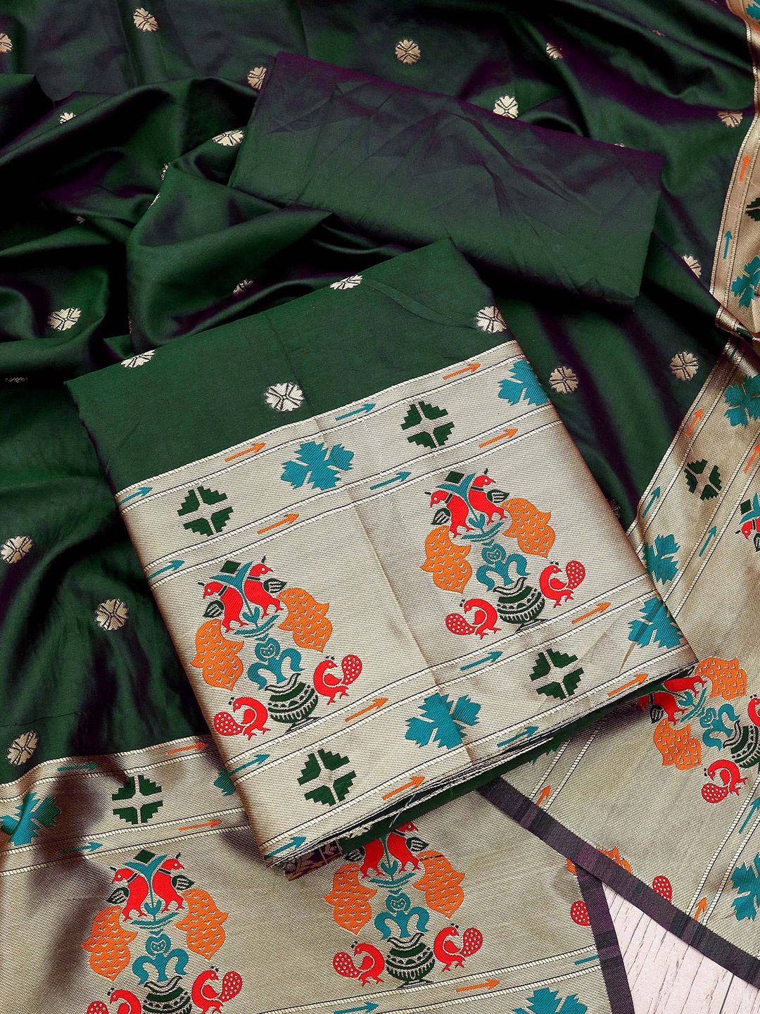 

KALINI Ethnic Motifs Woven Design Zari Unstitched Dress Material, Green
