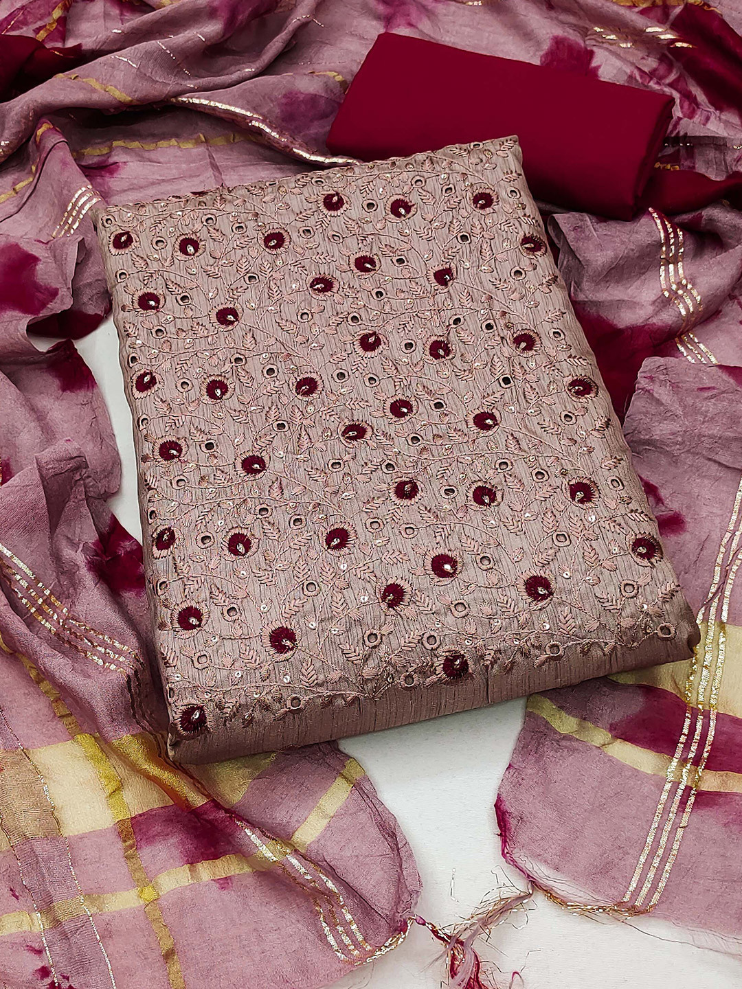 

KALINI Embroidered Unstitched Dress Material, Pink