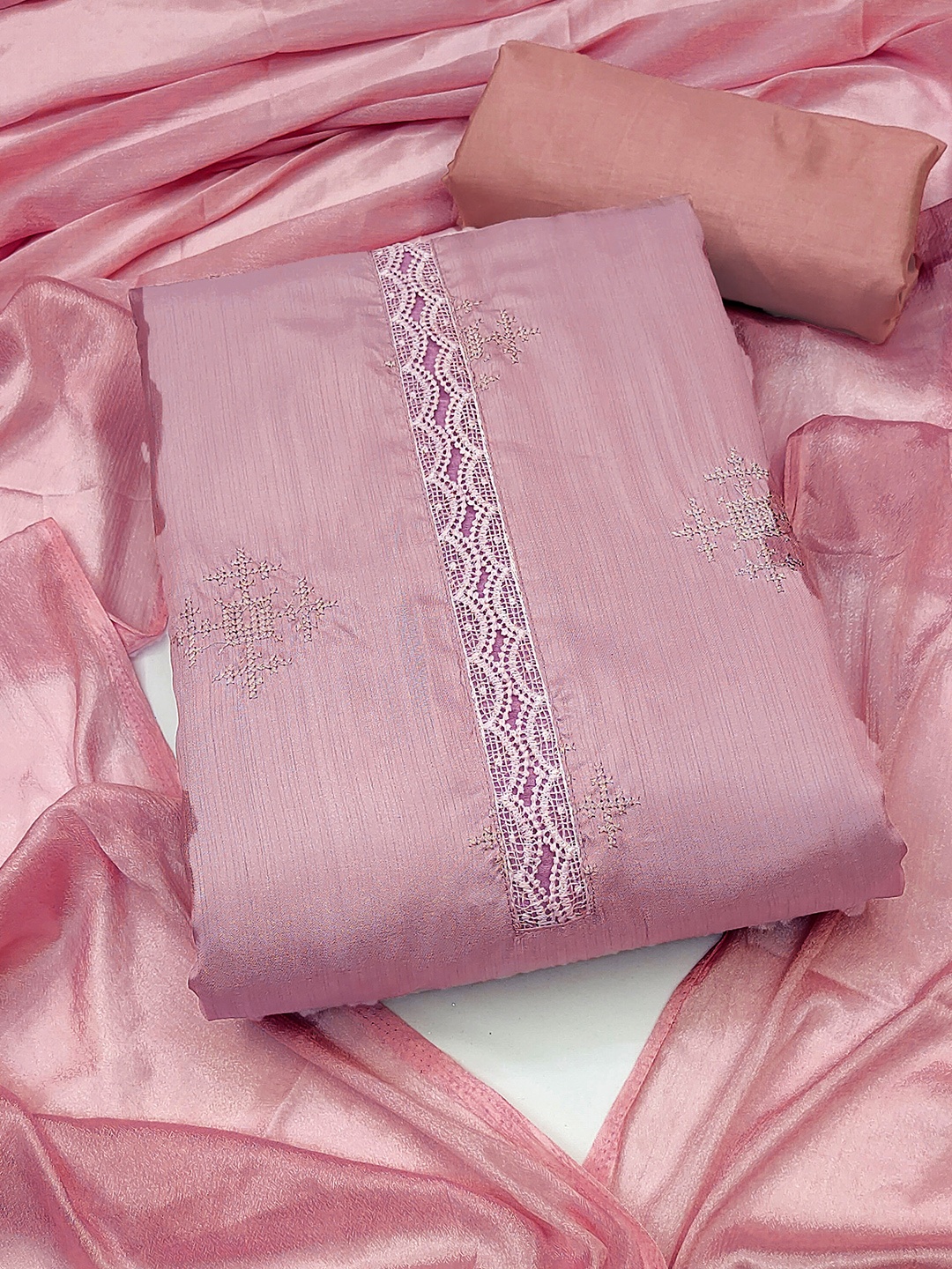 

KALINI EthnicMotifs Embroidered Unstitched Dress Material, Pink
