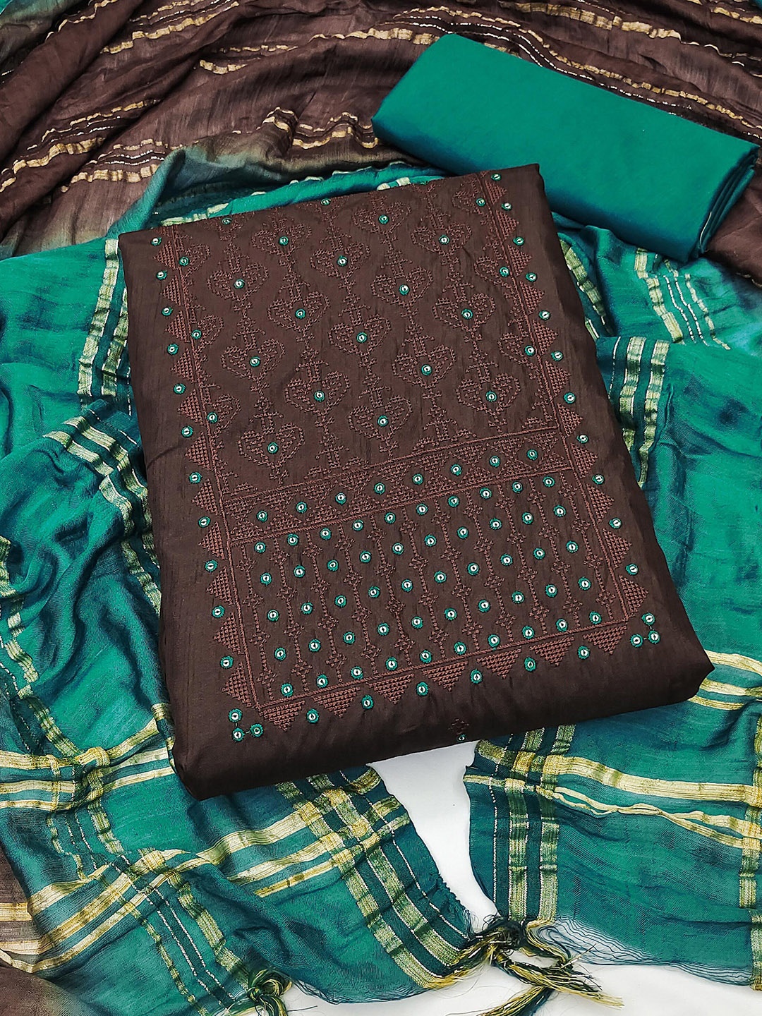 

KALINI Ethnic Motifs Embroidered Unstitched Dress Material, Brown
