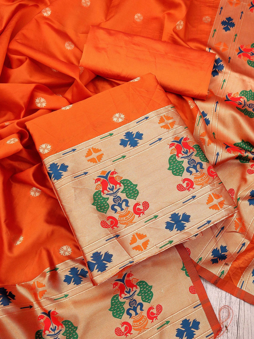 

KALINI Ethnic Motifs Woven Design Unstitched Dress Material, Orange