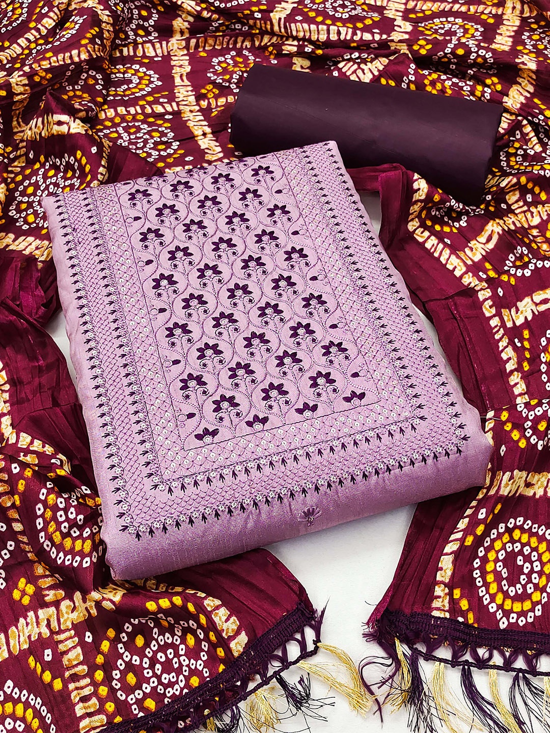 

KALINI Floral Embroidered Unstitched Dress Material, Purple