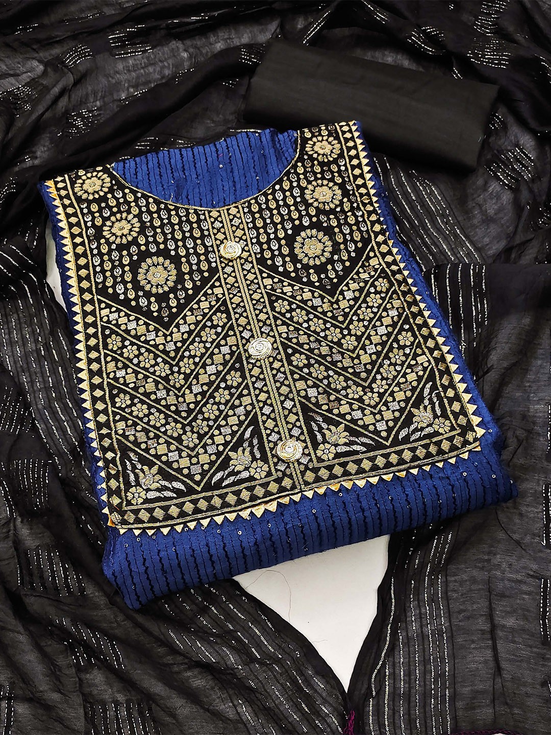 

KALINI Ethnic Motifs Embroidered Unstitched Dress Material, Blue