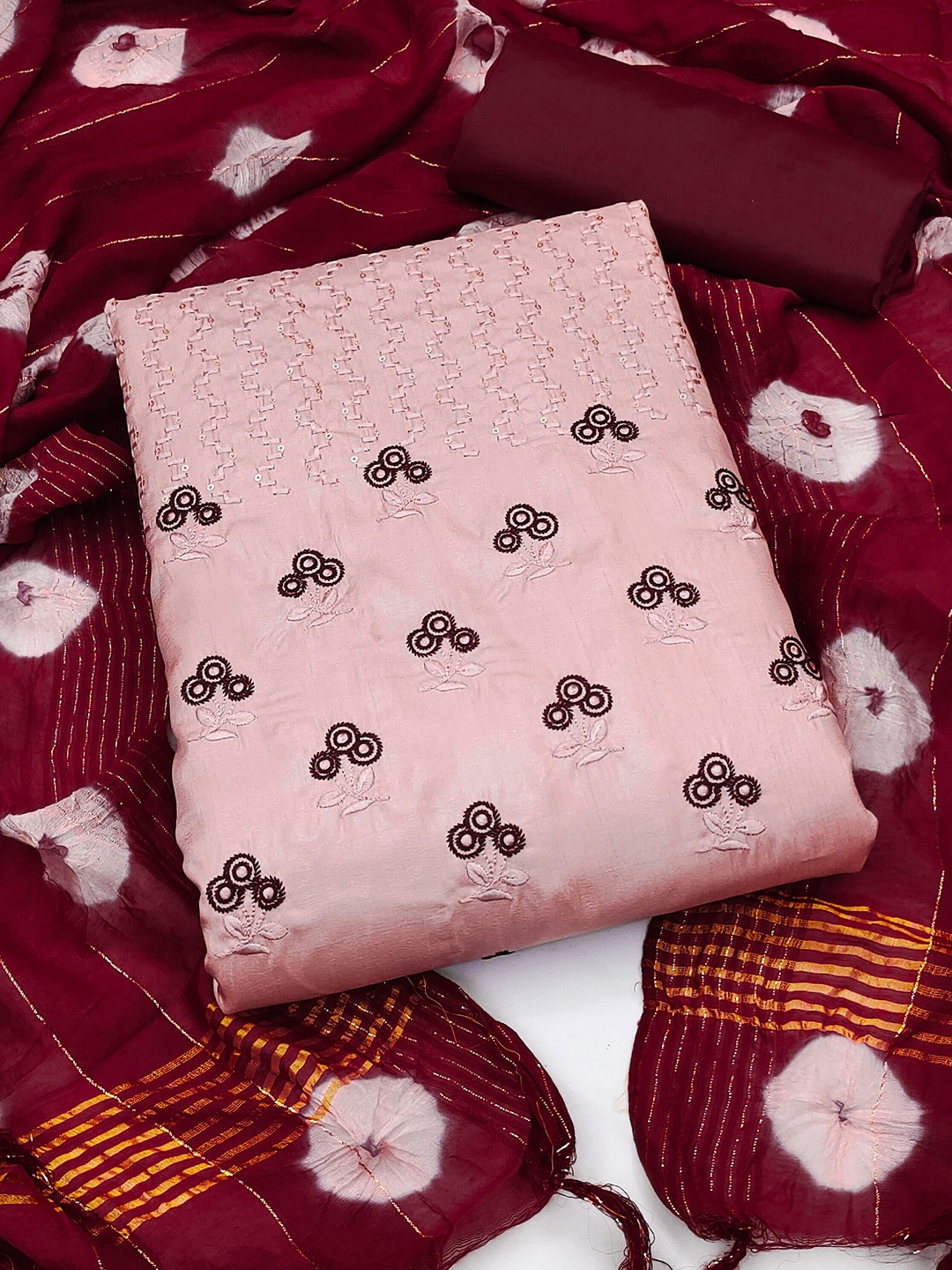 

KALINI Ethnic Motifs Embroidered Unstitched Dress Material, Peach