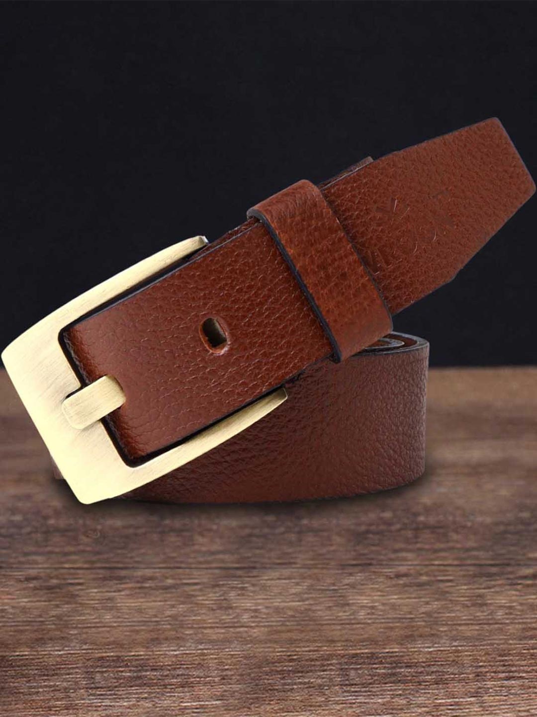 

WROGN Men Textured Leather Formal Belt, Tan