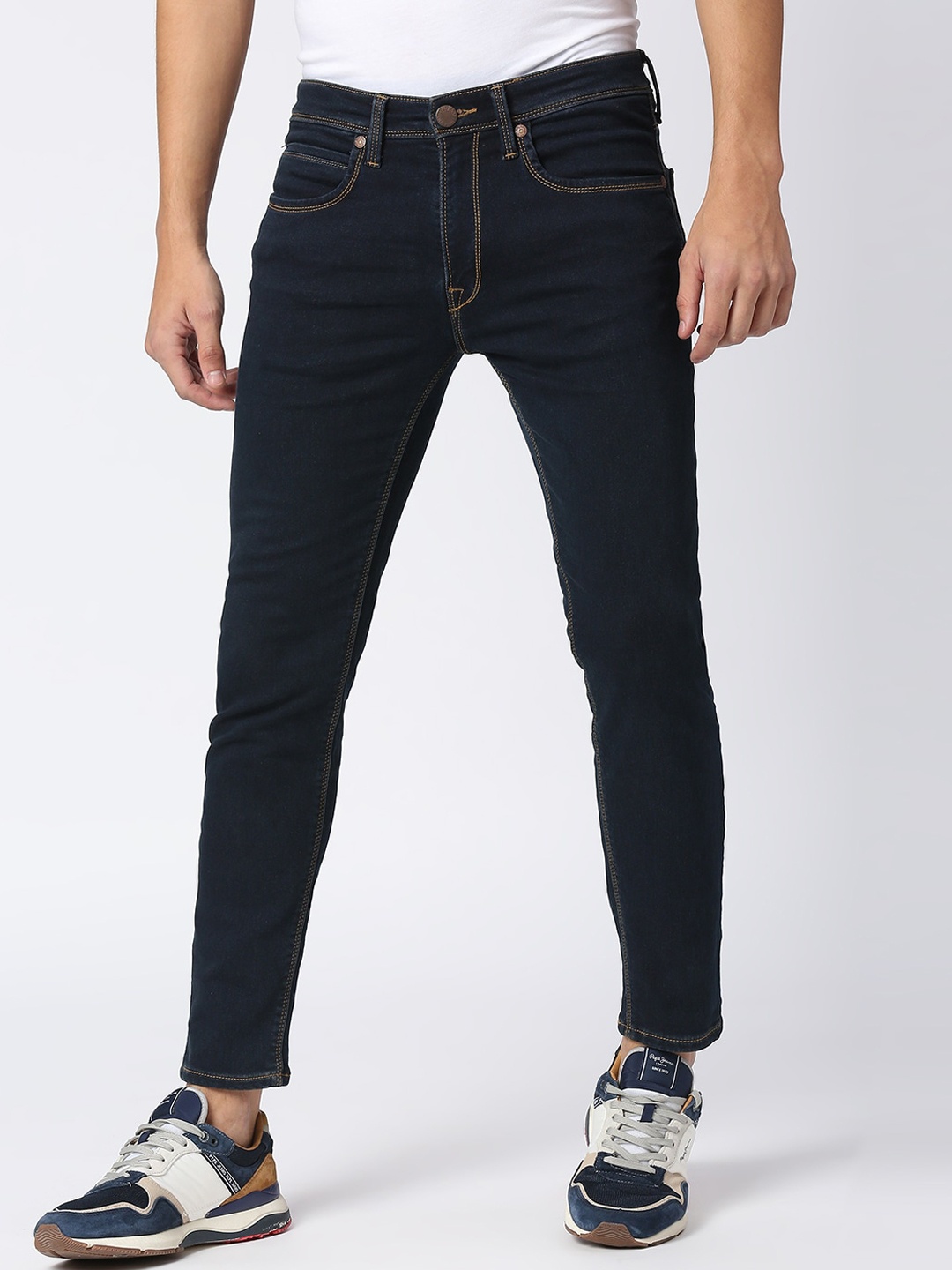 

Pepe Jeans Men Clean Look Mid-Rise Skinny Fit Stretchable Jeans, Blue