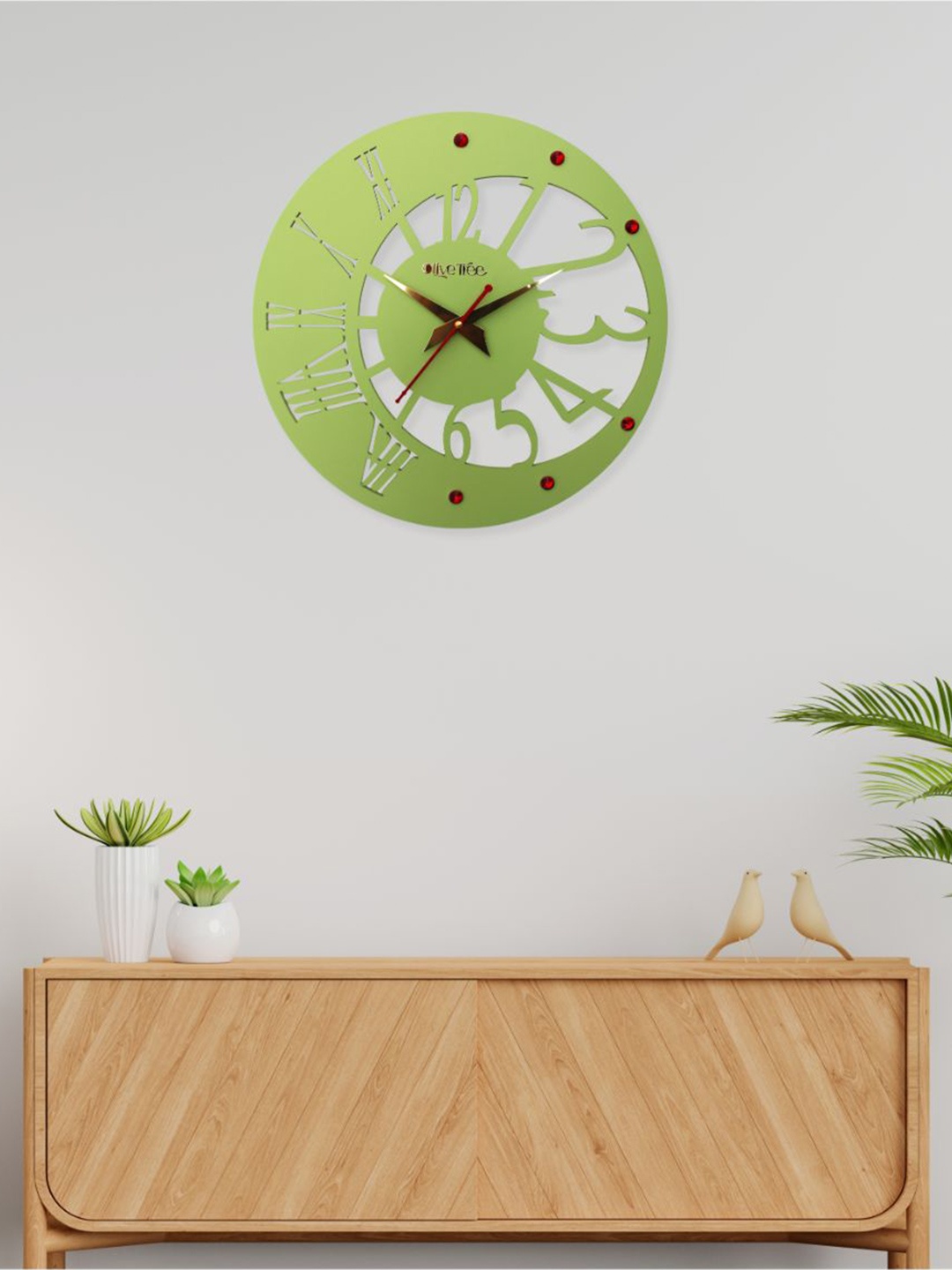 

OLIVE TREE Green Wood Contemporary Wall Clock