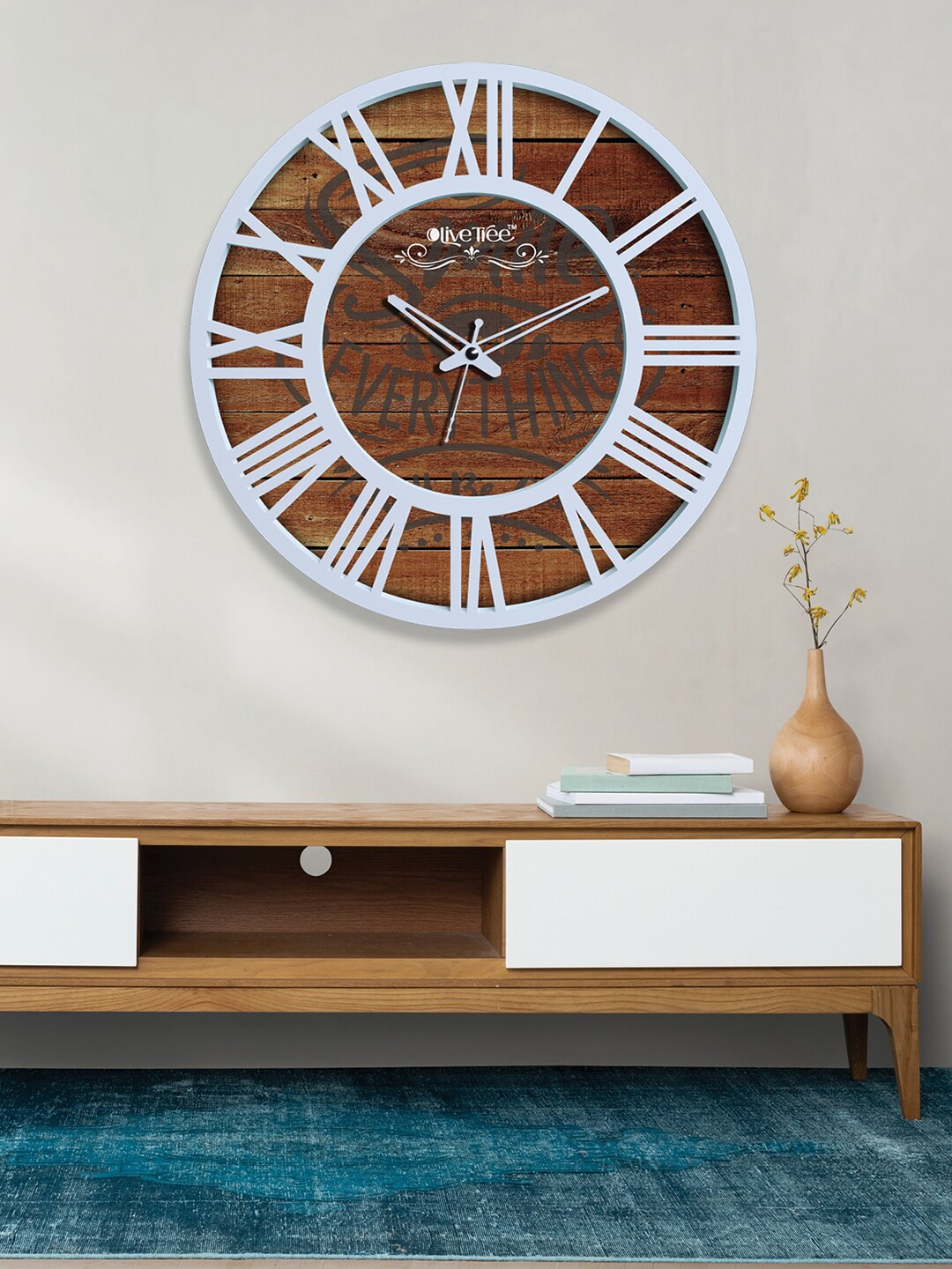 

OLIVE TREE White & Brown Round Shape Contemporary Wooden Wall Clock