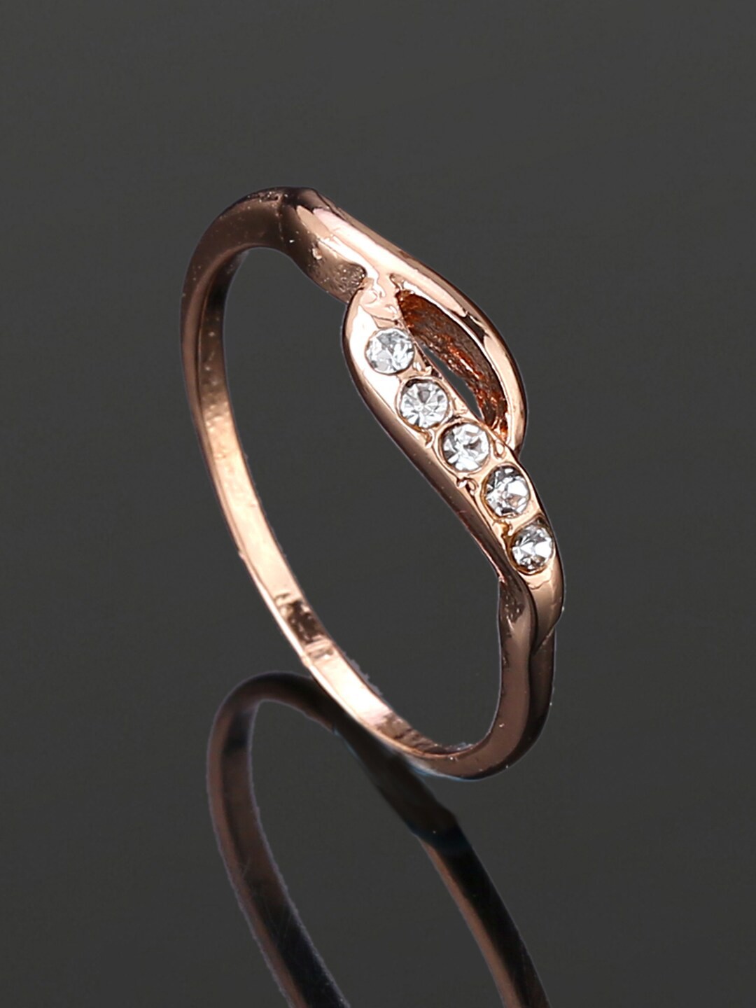 

Estele Rose Gold Plated Crystal Studded Finger Ring