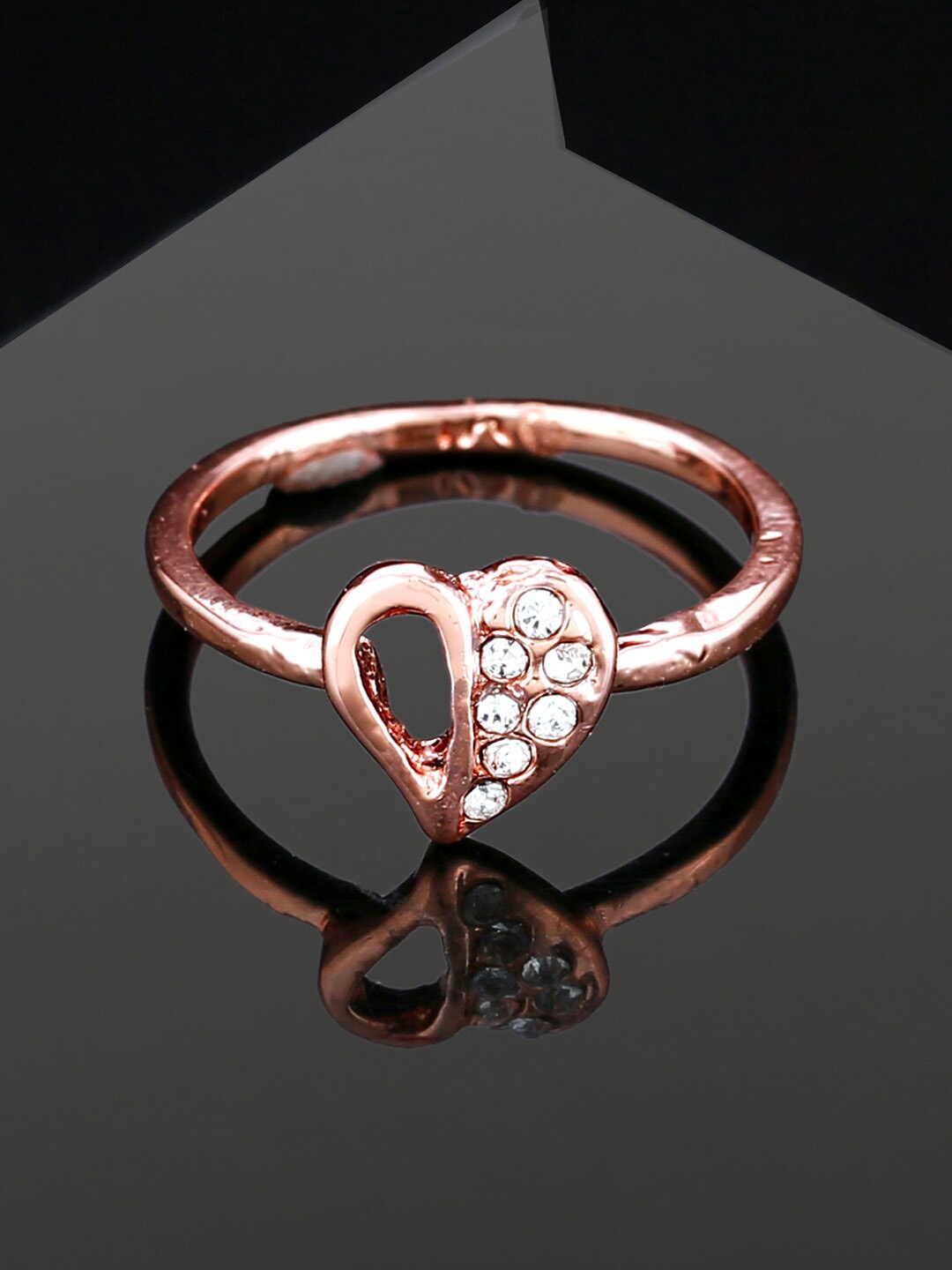 

Estele Rose Gold-Plated Crystal Studded Heart-Shaped Finger Ring