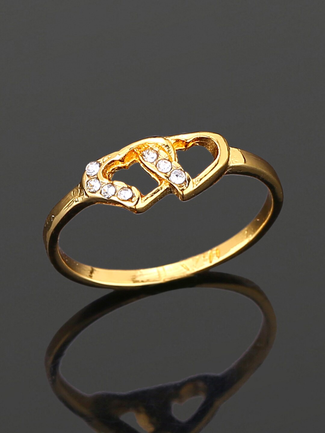 

Estele Gold-Plated Crystal Studded Entwined Heart Finger Ring
