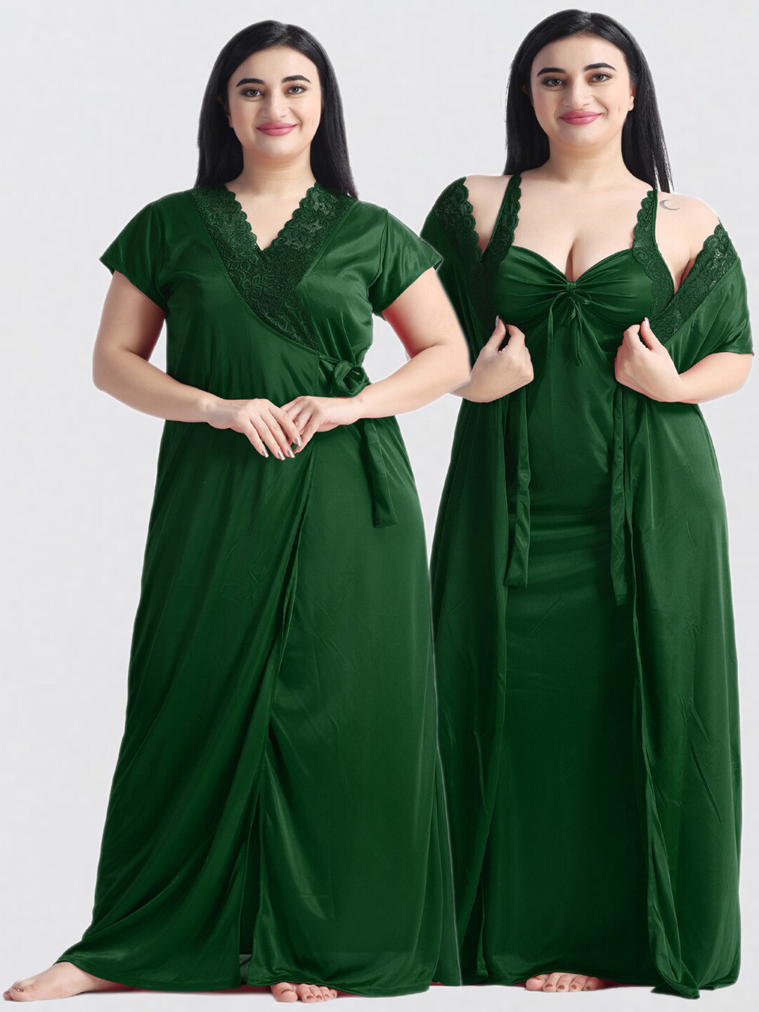 

NIGHT KEYS Pack Of 2 Satin Maxi Nightdress, Green