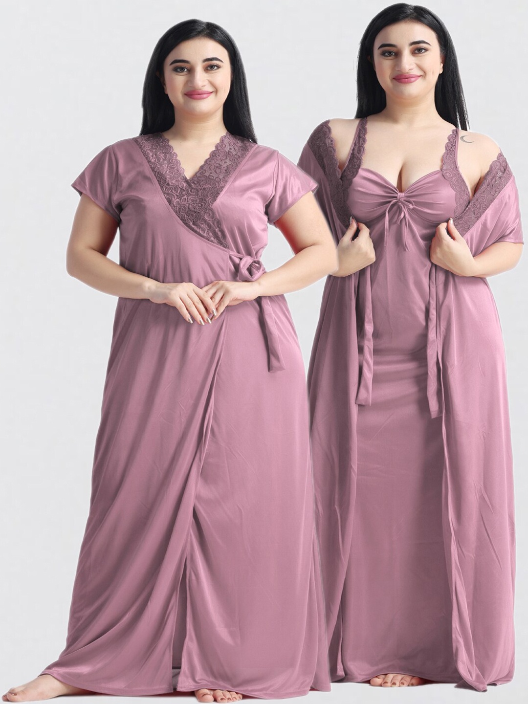 

NIGHT KEYS Pack Of 2 Satin Sweat Nightdress, Purple