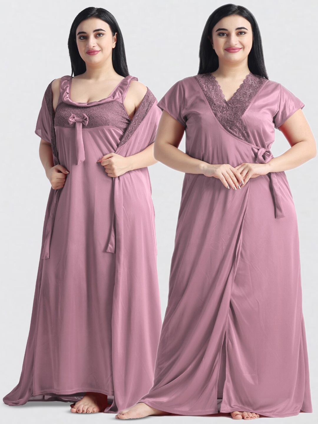 

NIGHT KEYS Pack Of 2 Satin Maxi Nightdress, Mauve