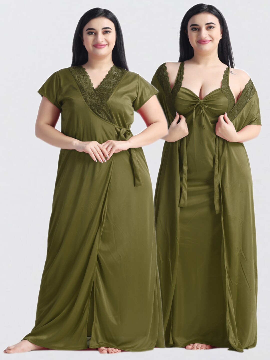 

NIGHT KEYS Pack Of 2 Satin Maxi Sweat Nightdress, Green