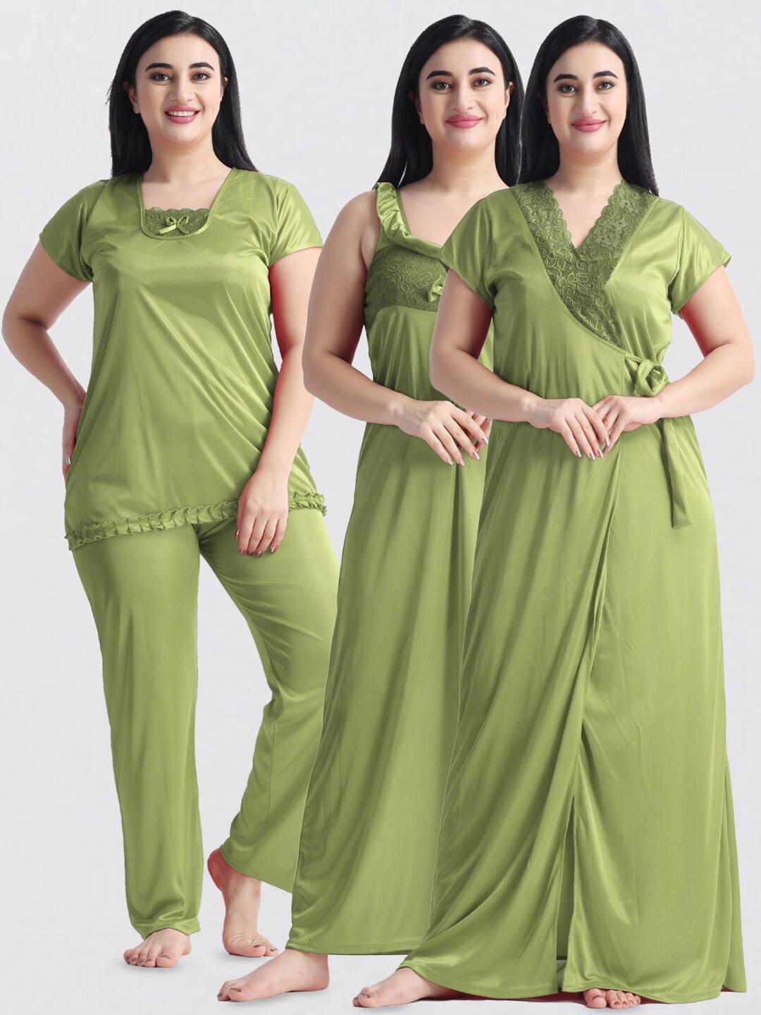 

NIGHT KEYS Pack of 4 Maxi Nightdress, Lime green