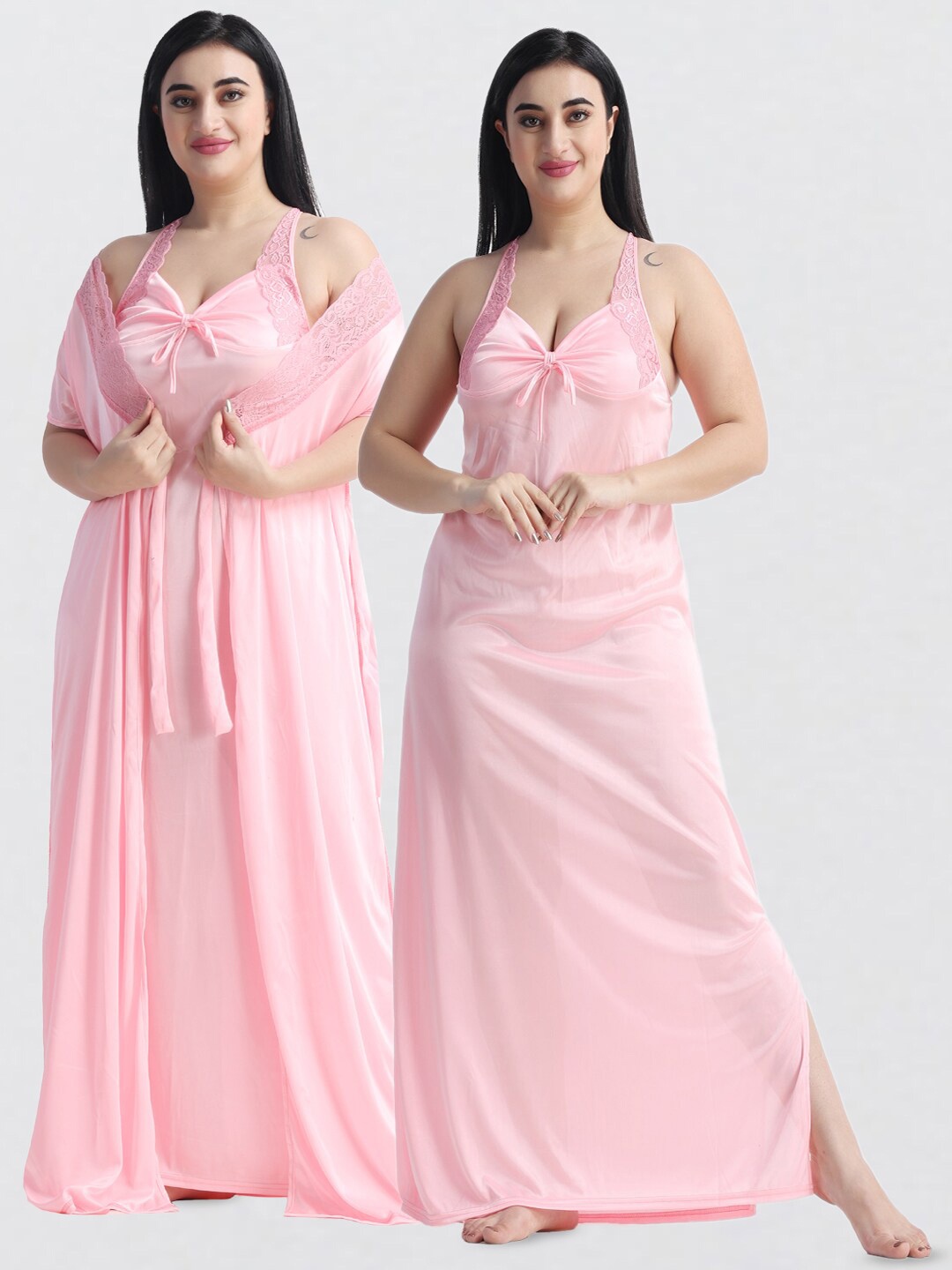 

NIGHT KEYS Pack Of 2 Satin Maxi Nightdress, Pink