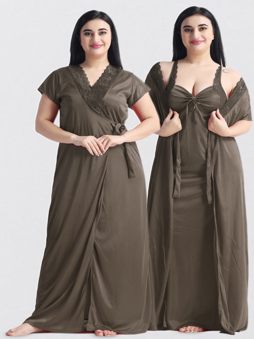 

NIGHT KEYS Pack Of 2 Satin Maxi Sweat Nightdress, Olive