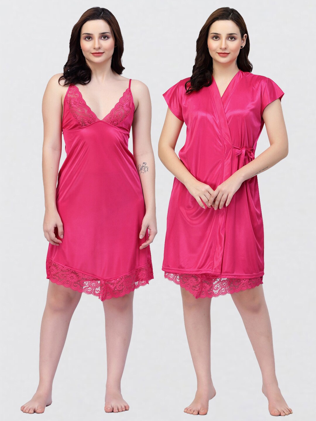 

NIGHT KEYS Pack Of 2 Satin Sweat Nightdress, Pink
