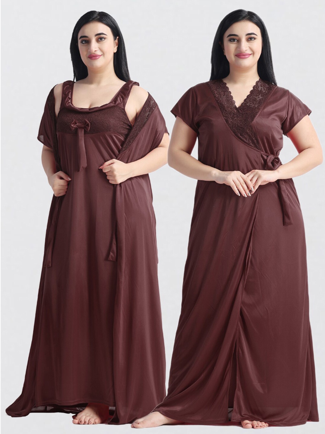 

NIGHT KEYS Pack Of 2 Satin Maxi Nightdress, Brown