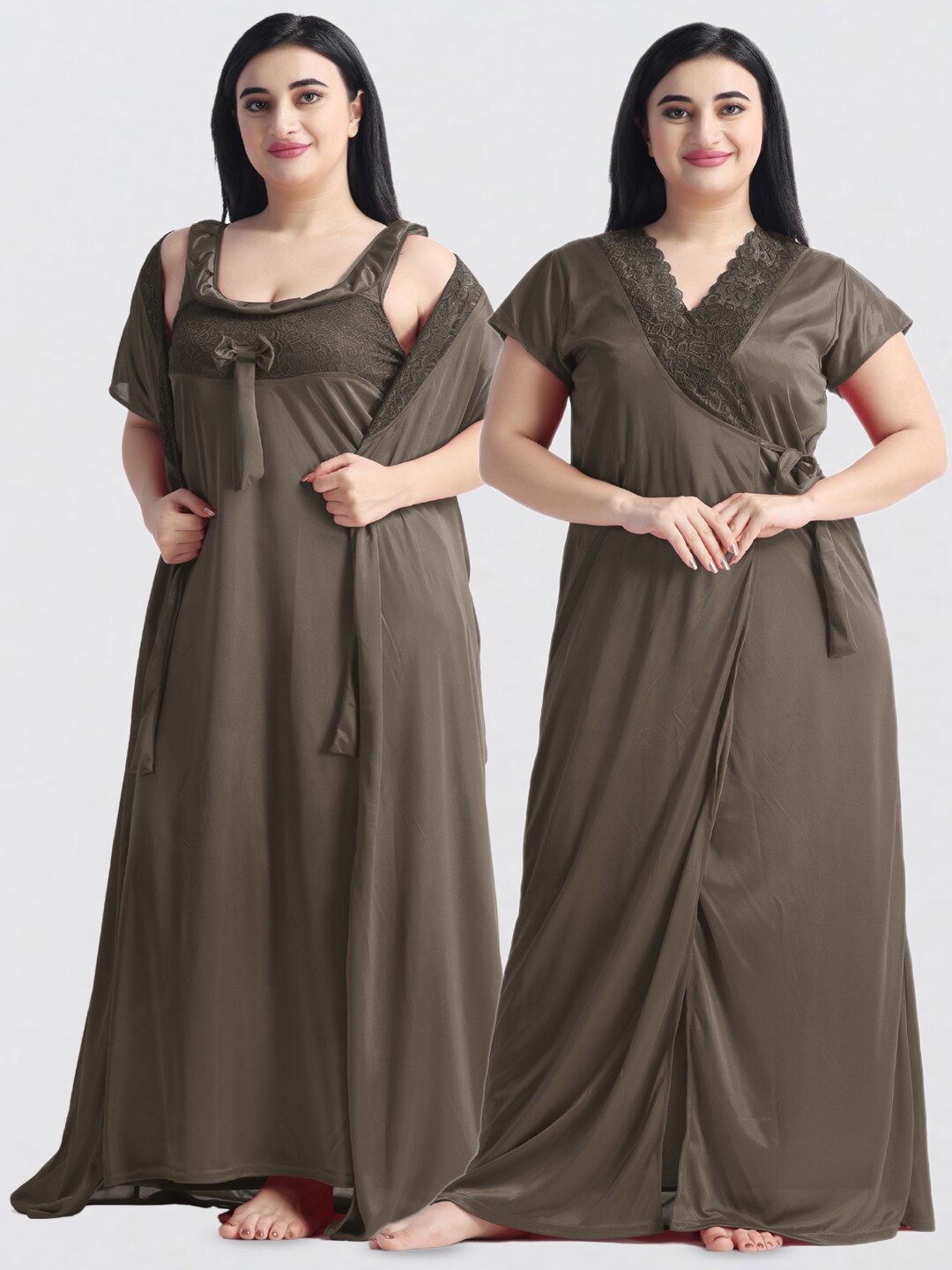 

NIGHT KEYS Pack Of 2 Satin Maxi Sweat Nightdress, Olive