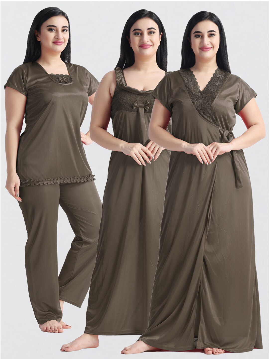 

NIGHT KEYS Pack Of 4 Maxi Nightdress, Tan