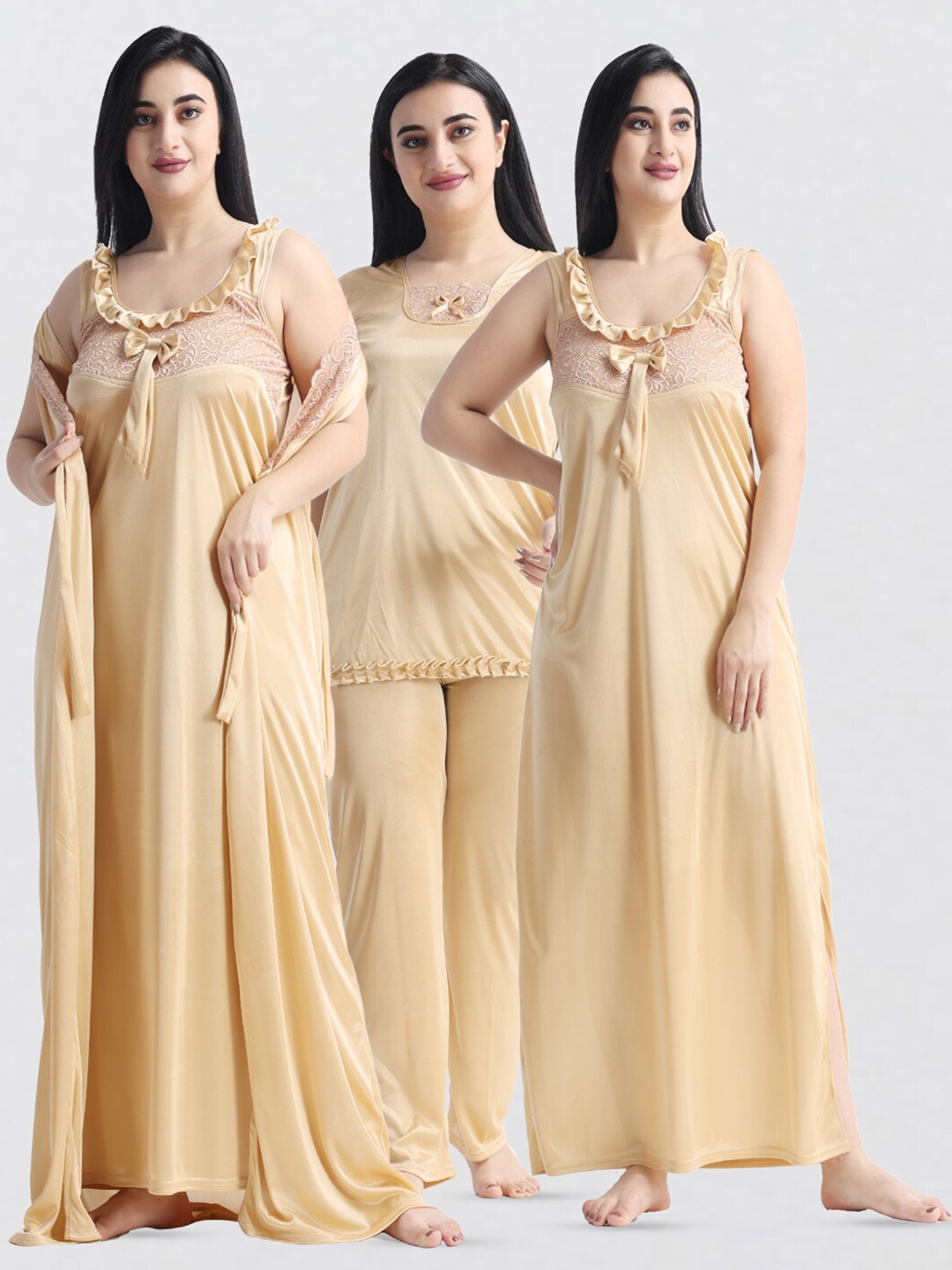 

NIGHT KEYS Pack Of 3 Satin Maxi Nightdress, Gold