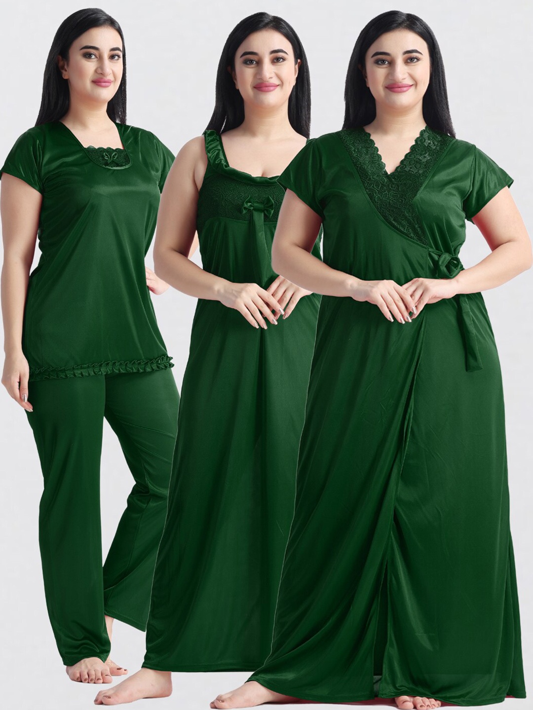

NIGHT KEYS Pack Of 4 Satin Maxi Nightdress, Green
