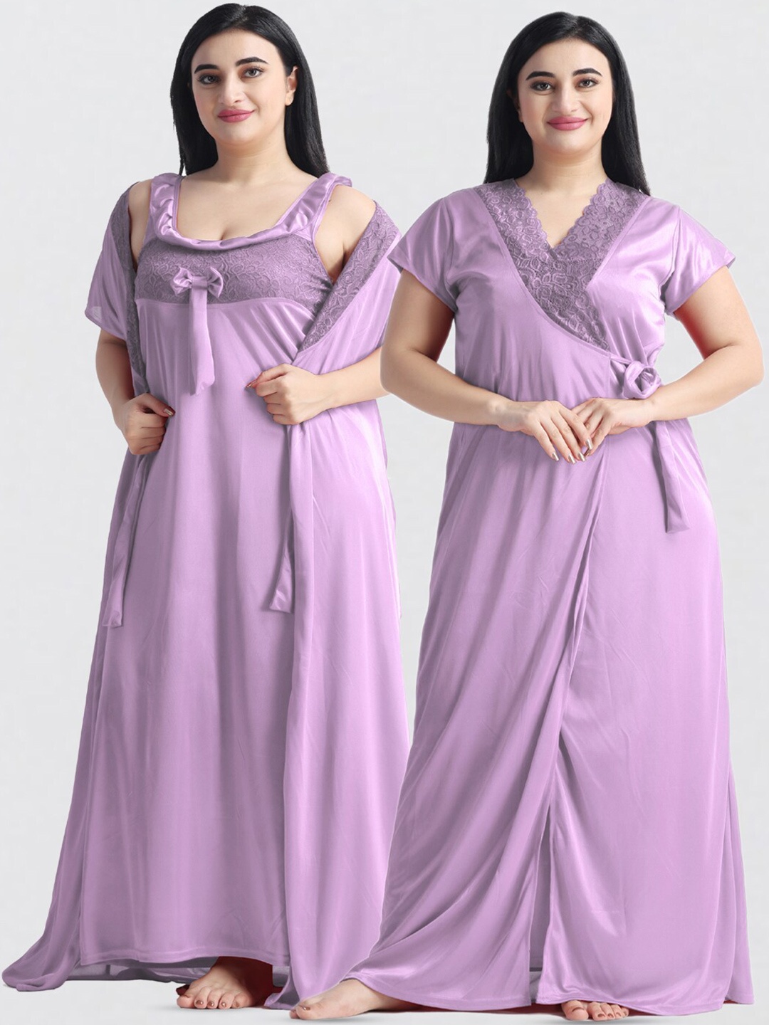 

NIGHT KEYS Pack Of 2 Satin Maxi Nightdress, Lavender