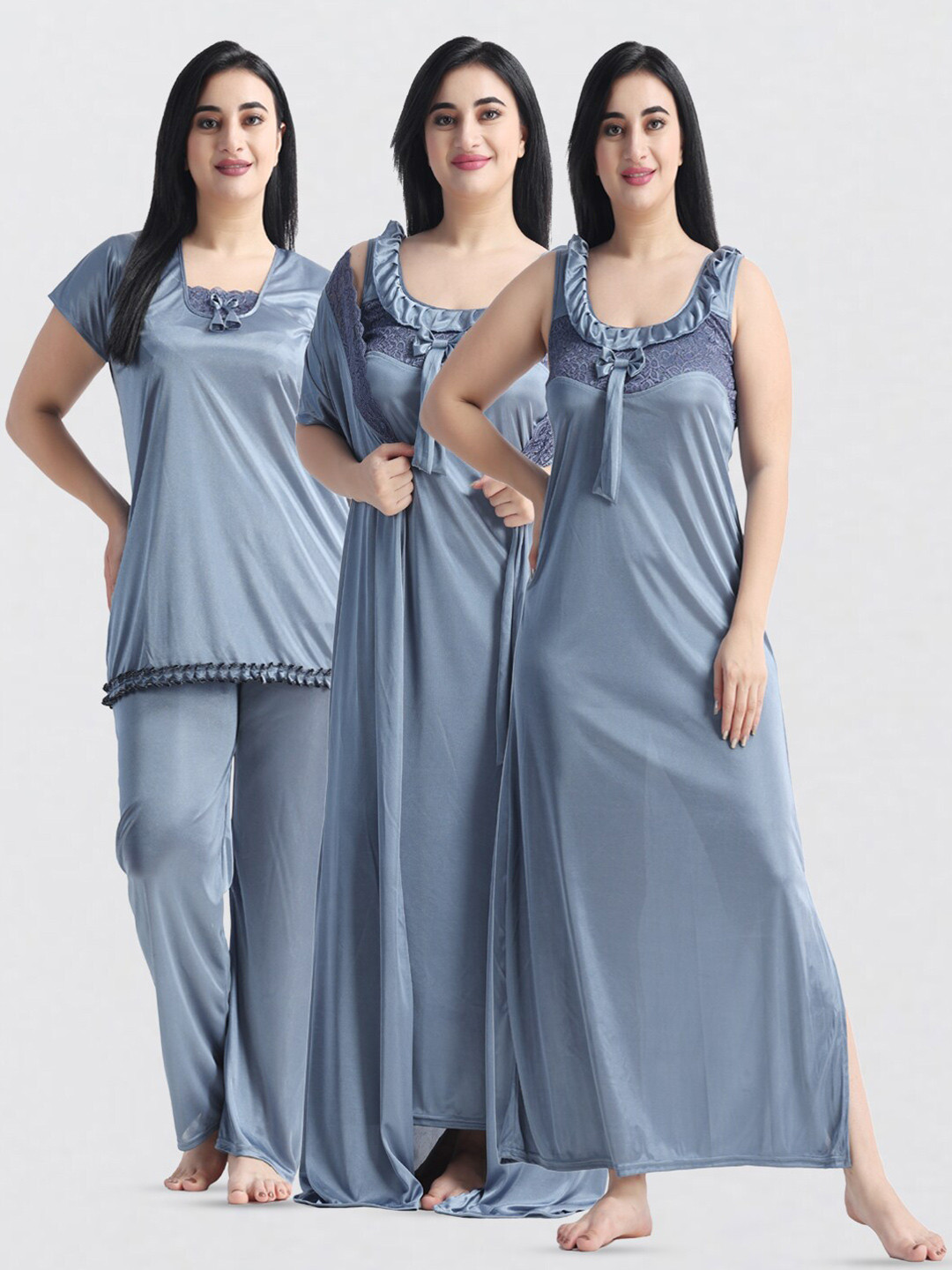 

NIGHT KEYS Pack Of 4 Maxi Nightdress, Grey