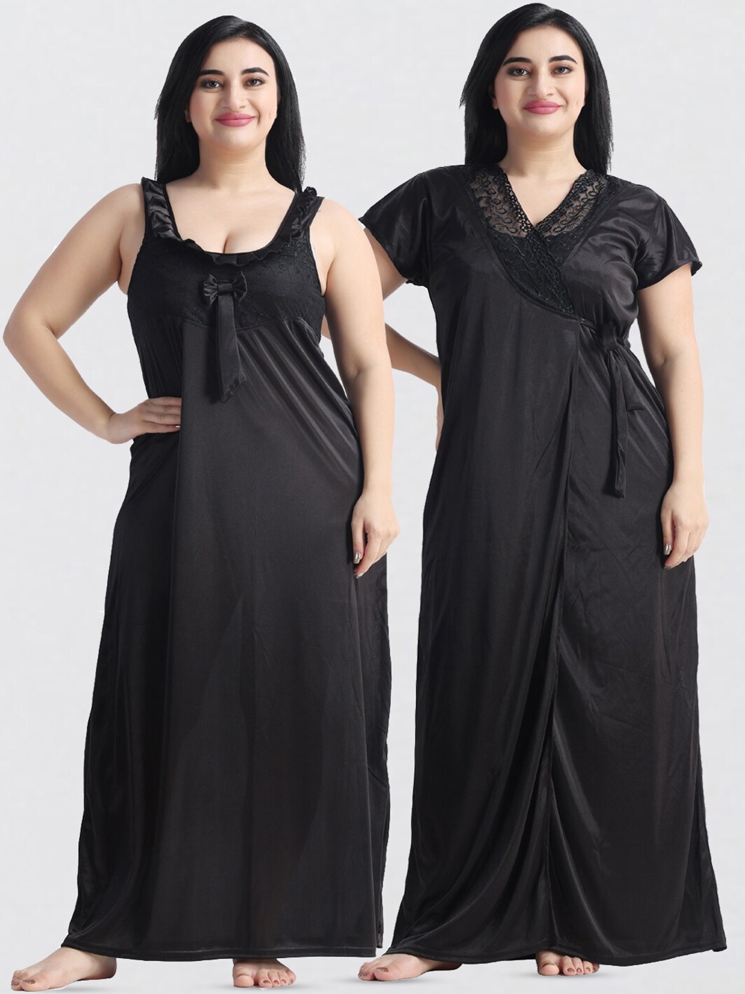 

NIGHT KEYS Pack of 2 Maxi Nightdress with Robe, Black