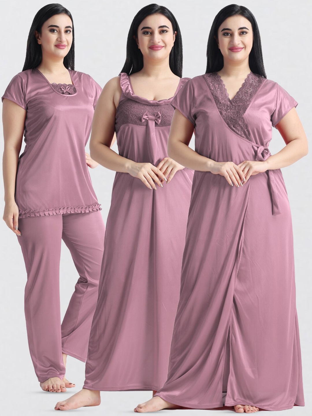 

NIGHT KEYS Pack Of 4 Satin Maxi Sweat Nightdress, Purple