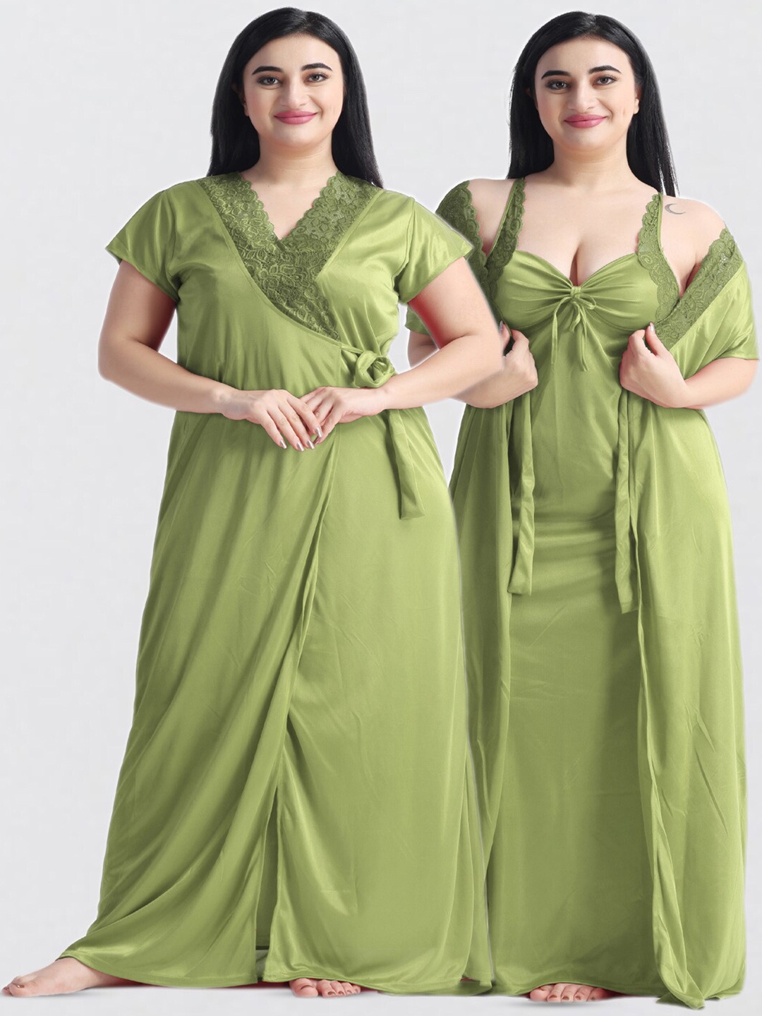 

NIGHT KEYS Pack of 2 Maxi Nightdress, Lime green
