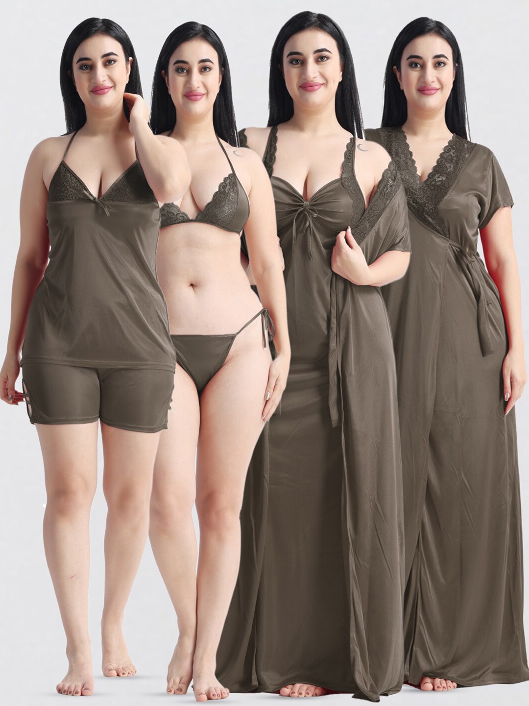 

NIGHT KEYS Pack Of 6 Maxi Nightdress with Robe, Tan