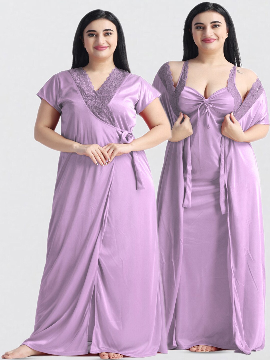 

NIGHT KEYS Pack Of 2 Satin Sweat Nightdress, Lavender