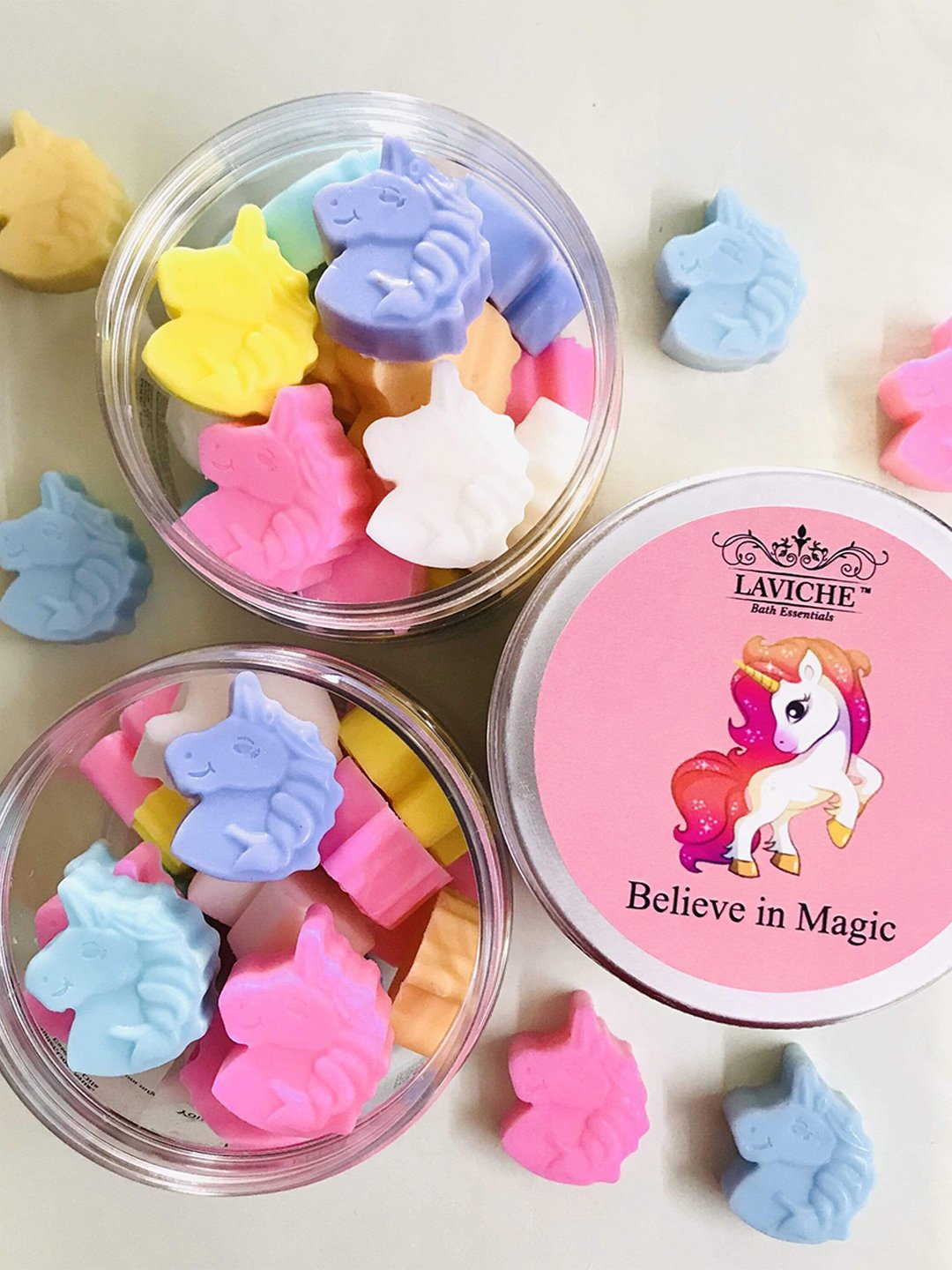 

Laviche Bath Essentials Handmade Mini Unicorn Shaped Soaps in Jar - 400 g, Multi