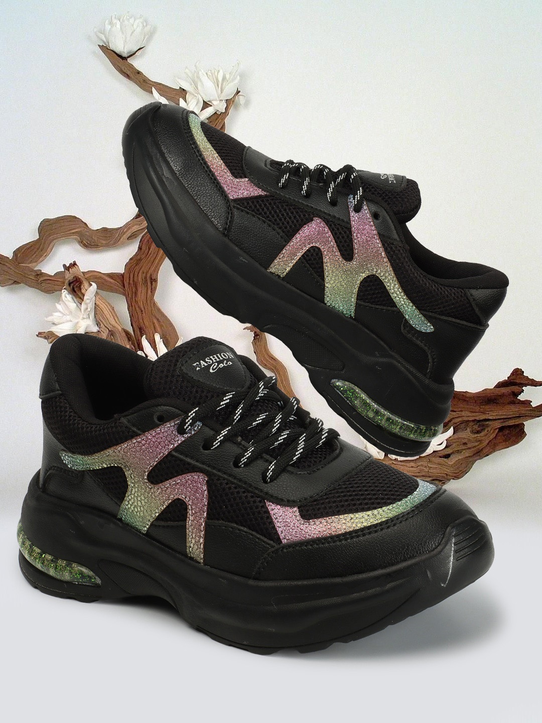 

Colo Women Shimmered Chunky Sneakers, Black