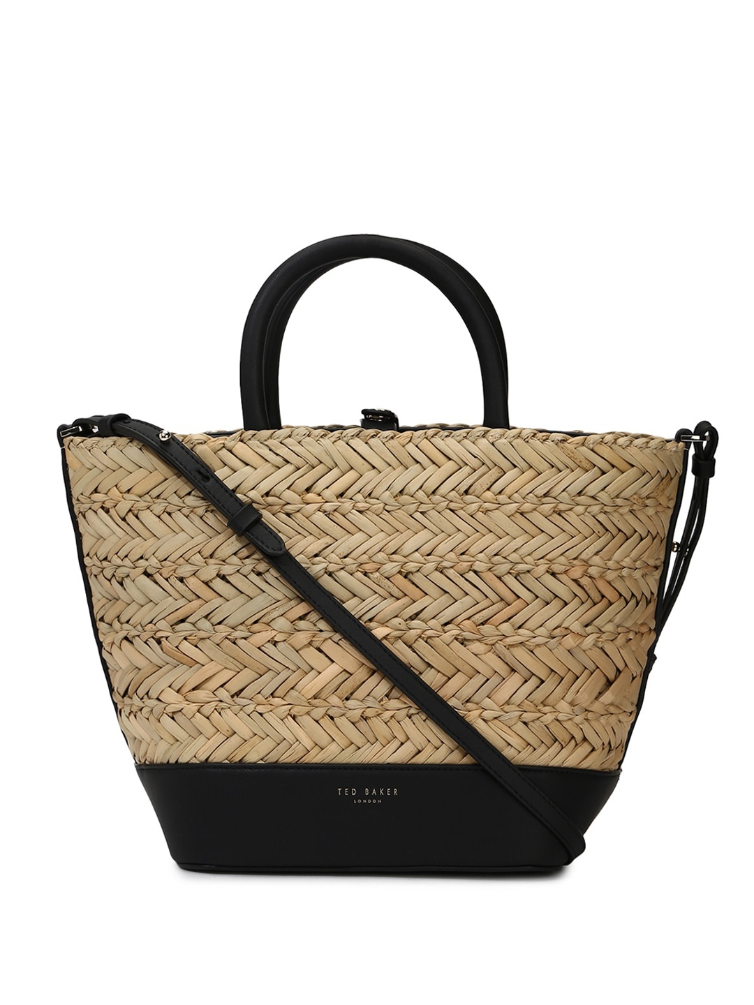 

Ted Baker Textured Structured Detachable Sling Strap Tote Bag with Cut Work, Black