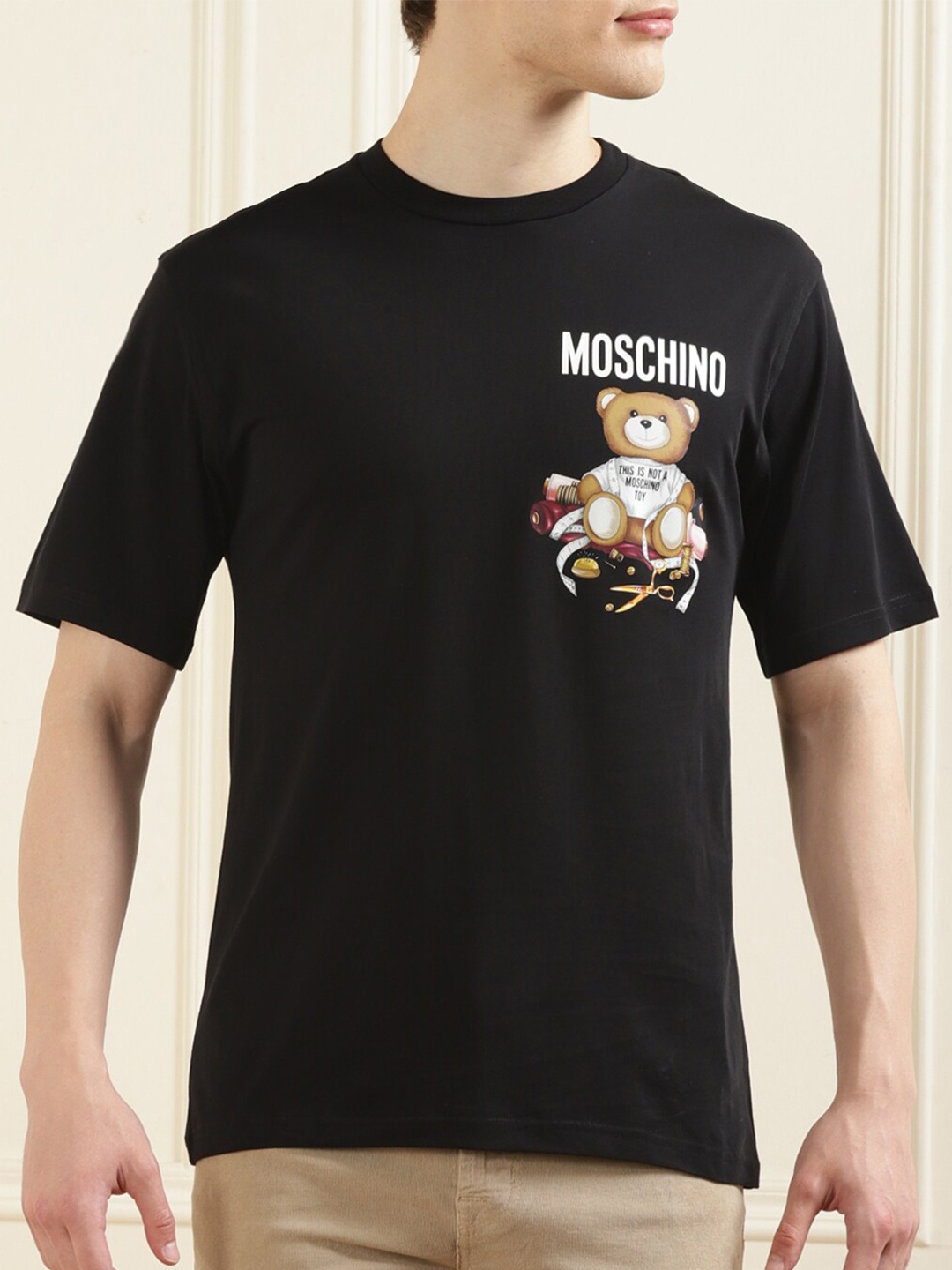

MOSCHINO COUTURE Graphic Printed Cotton T-shirt, Black