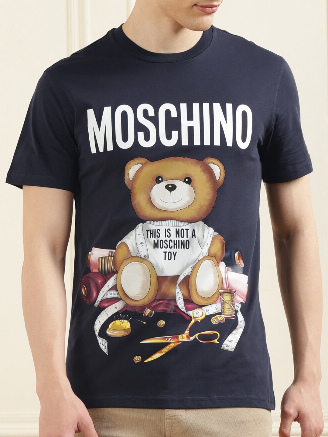 

MOSCHINO COUTURE Graphic Printed Cotton T-shirt, Navy blue